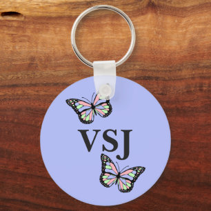 Cute Lila with Butterflies and Monogram Nyckelring