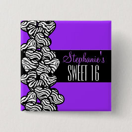 Cute Lila zebra hjärta Sweet 16 Birthday Button Knapp
