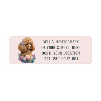 Cute Lilac Blommigt Pudel Hund design Lila Girly Returadress Etikett