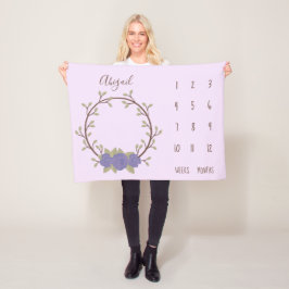 Cute Lilac Blommigt Wandeand Baby Milestone Fleecefilt