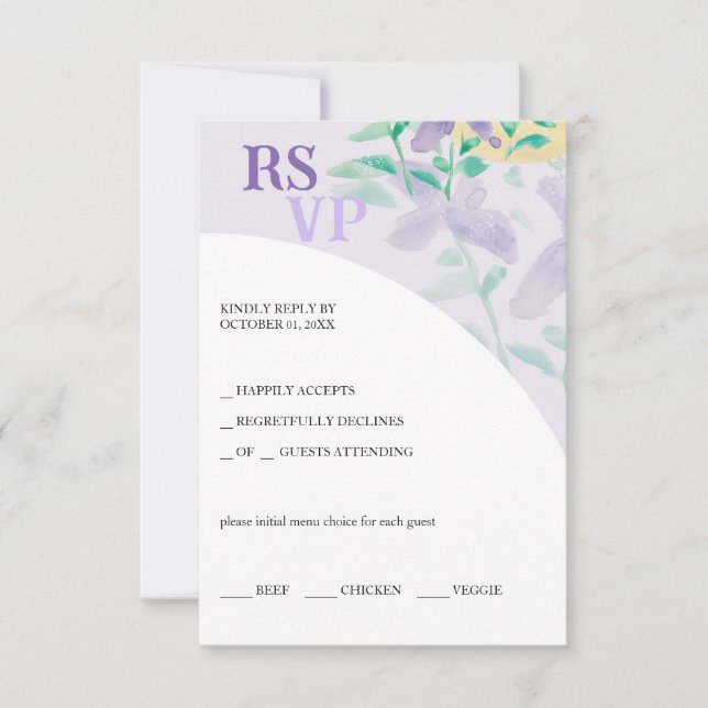 Cute Lilac Blue Grönt Blommigt Vattenfärg OSA Kort (Framsida)