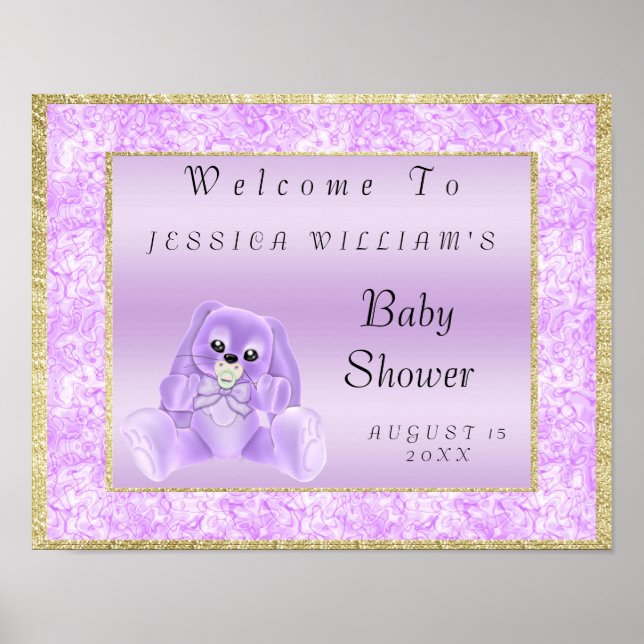 Cute Lilac Bunny "Välkommen" Poster (Framsidan)