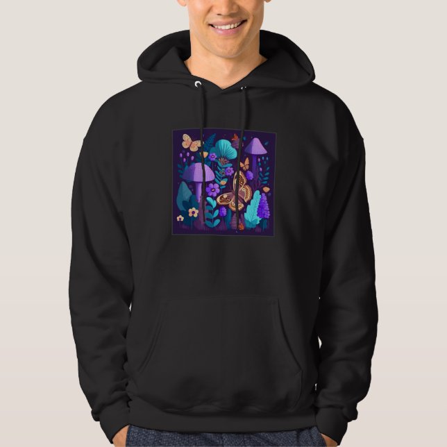 Cute Lilac Flower Butterfly Illustration Tree Wome Hoodie (Framsida)