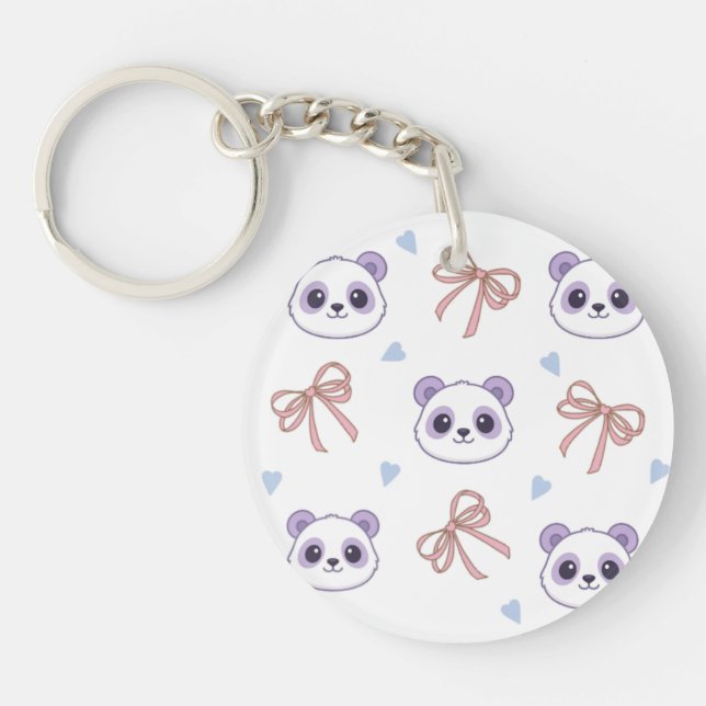 Cute Lilac Panda Mönster Keychain - Kawaii Stil (Framsidan)