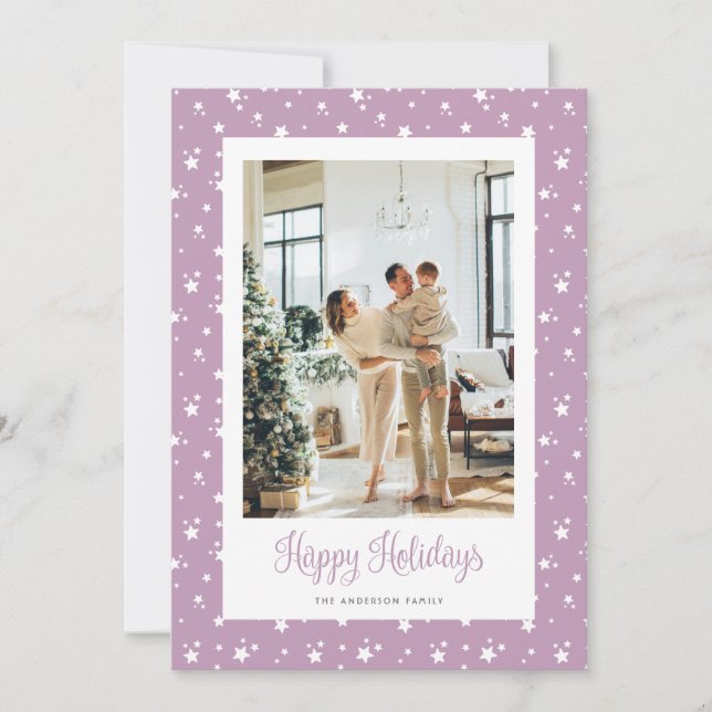 Cute Lilac Starry Photo Glad helg Card Julkort (Framsida)