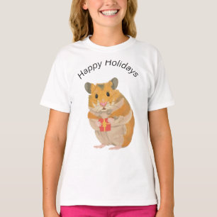 Cute lilla julhamster som håller en present t shirt