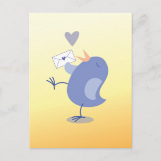Cute lilla Tweeter Bird med brev! Vykort