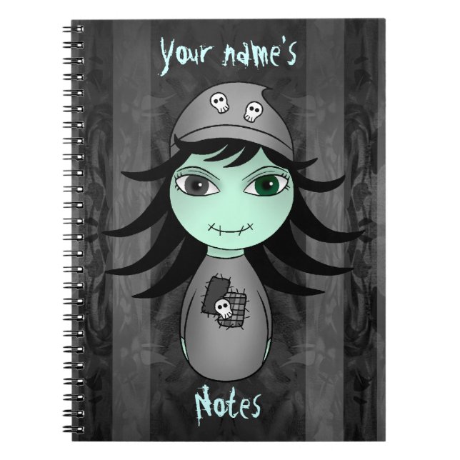 Cute lille gothic zombie-flicka för Halloween Anteckningsbok Med Spiral (Framsidan)