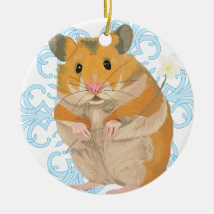 Cute lille Hamster som håller blomma och snöflingo Julgransprydnad Keramik