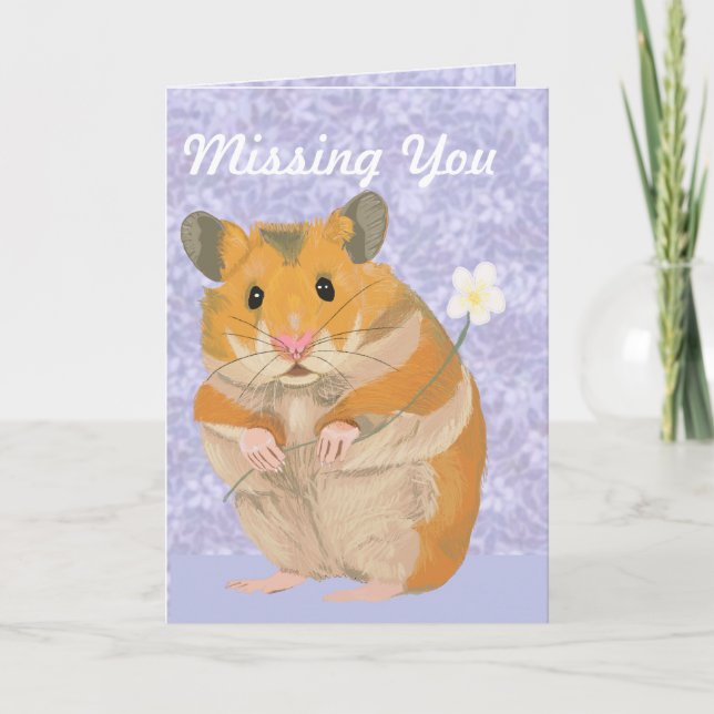 Cute lille Hamster som har blomman "Saknar dig" Kort (Framsida)