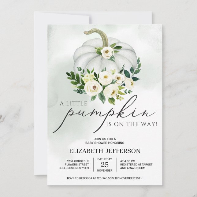 Cute lille pumkin greenery boho babydusch inbjudningar (Framsida)