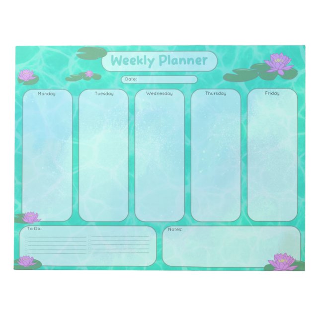 Cute Lily Pad Weekly Planner måndag-Fredag Anteckningsblock (Framsida)