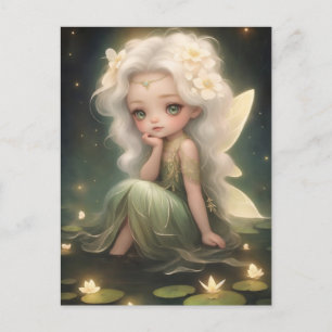Cute Lilypad Fairy - Whimsical Art Vykort