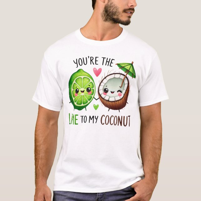 Cute Lime and Coconut Friendship Design T Shirt (Framsida)