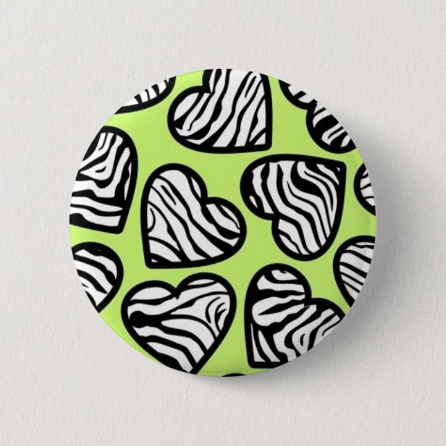 Cute lime green black white zebra mönstrad hjärta knapp (Framsida)