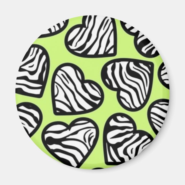 Cute lime green black white zebra mönstrad hjärta magnet (Framsidan)