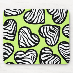 Cute lime green black white zebra mönstrad hjärta musmatta