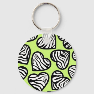 Cute lime green black white zebra mönstrad hjärta nyckelring