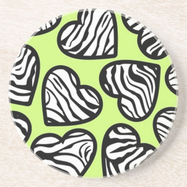 Cute lime green black white zebra mönstrad hjärta underlägg (Framsidan)