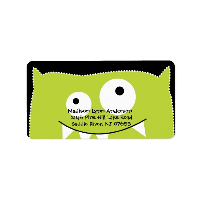 CUTE Lime Green Monster Return-adressetikett Adressetikett (Framsidan)