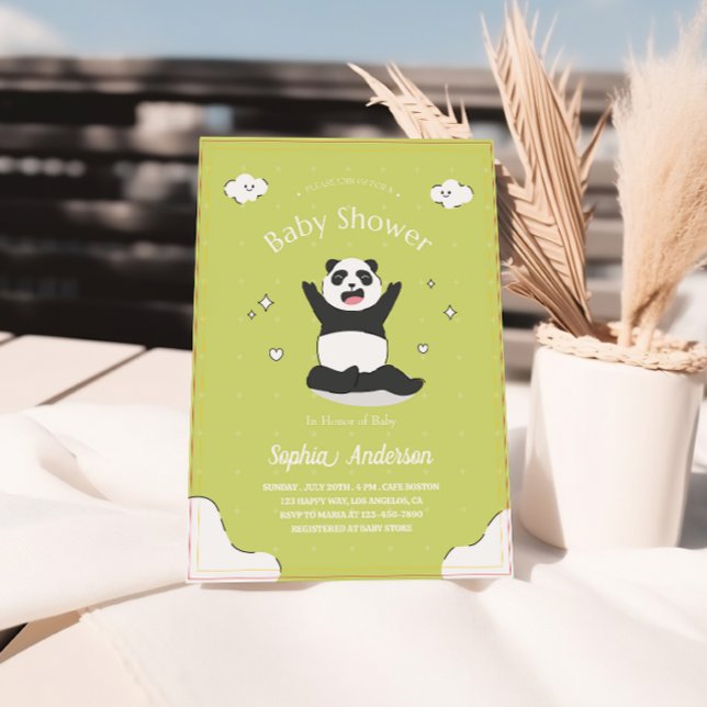 Cute lime Panda Baby Shower - redigerbar babystöve Inbjudningar (Skapare uppladdad)