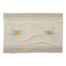 Cute Linen look Mint Monogrammed Cat Towel