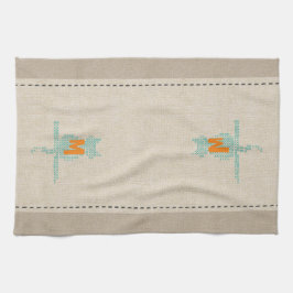 Cute Linen look Mint Monogrammed Cat Towel Kökshandduk