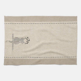 Cute Linen Se Monogrammad Black Cat Towel Kökshandduk