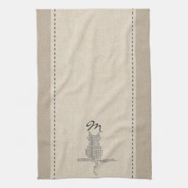 Cute Linen Se Monogrammad Black Cat Towel Kökshandduk