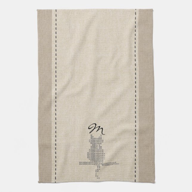Cute Linen Se Monogrammad Black Cat Towel Kökshandduk (Vertikal)