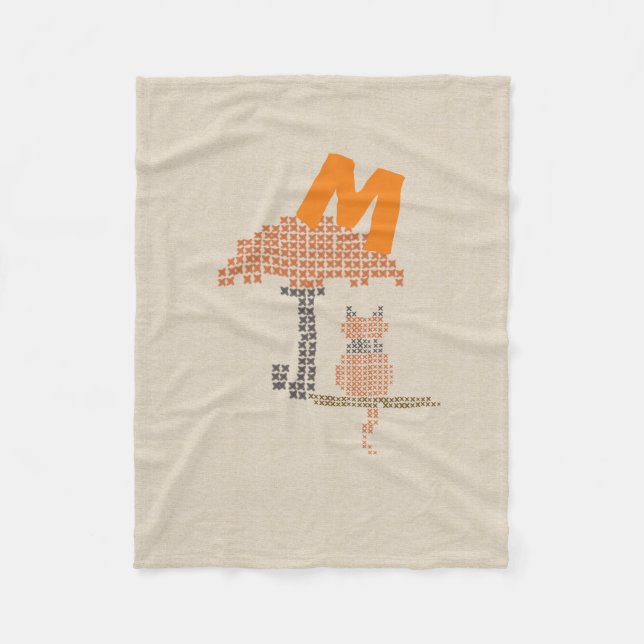 Cute Linen Titta på Parbrella Monogrammed Blanket Fleecefilt (Framsidan)