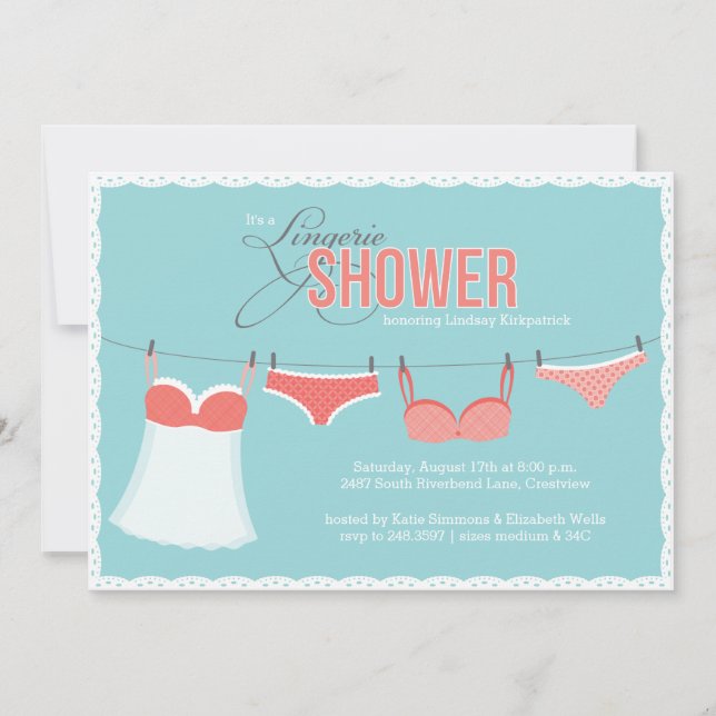 Cute Lingerie Aqua Rosa Coral Shower Inbjudningar (Framsida)