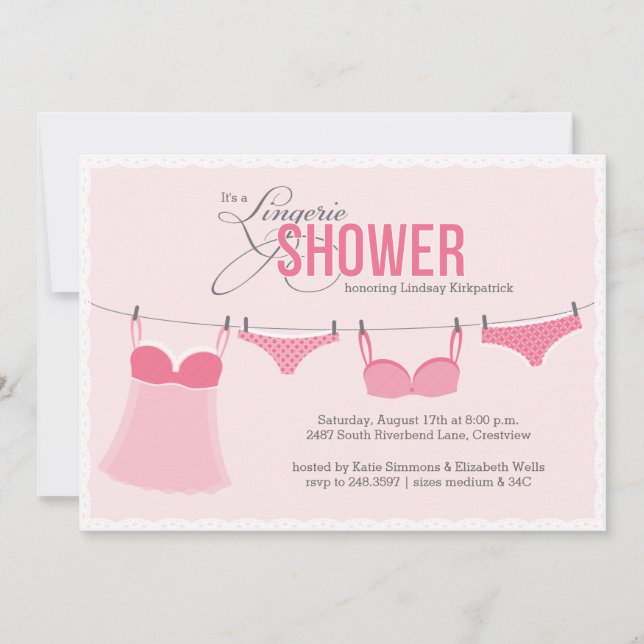 Cute Lingerie Shower Rosa  Inbjudningar (Framsida)