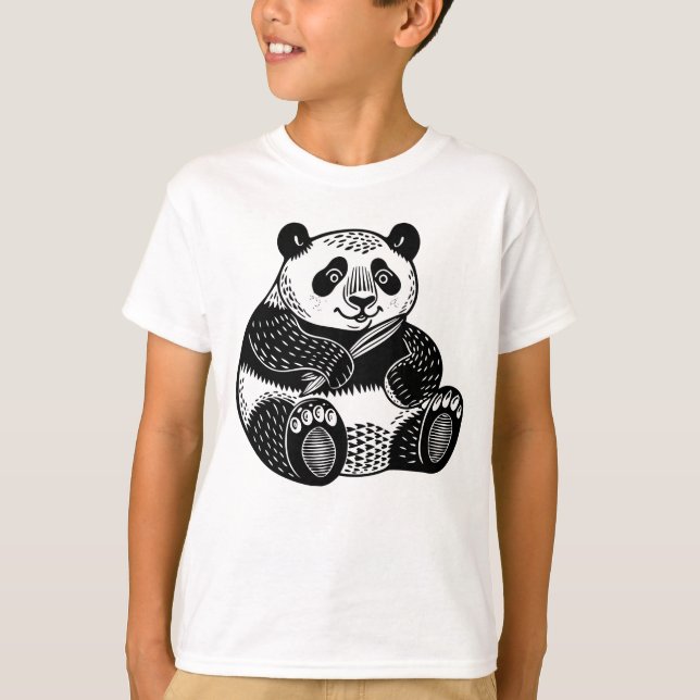 Cute Linocut Giant Panda Kids Tee (Framsida)