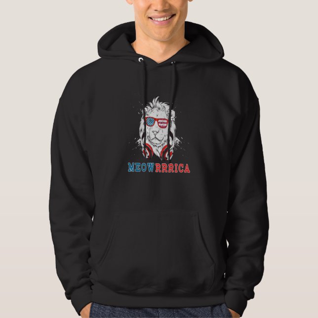 Cute Lion american Sunglasses Moewrrica Hoodie (Framsida)