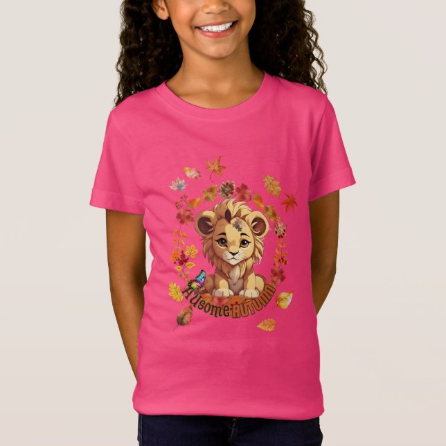 Cute Lion “Ausome Autumn” Design – Fall Autism  T Shirt (Framsida)
