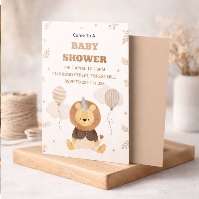 Cute Lion Baby Shower Invitation | Neutral Safari  Inbjudningar (Skapare uppladdad)