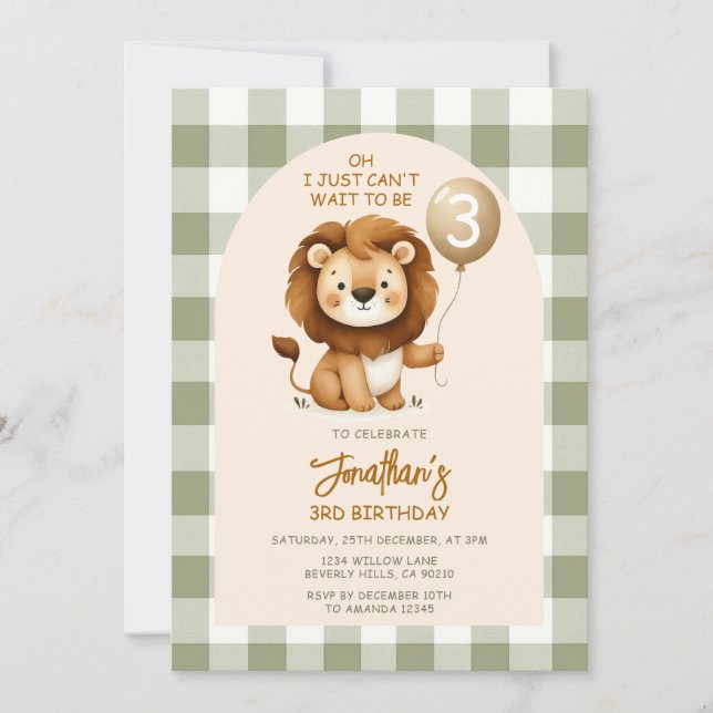 Cute Lion Birthday Safari Animals Party Balloon Inbjudningar (Framsida)