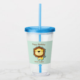 Cute lion blue pattern birthday take away mugg