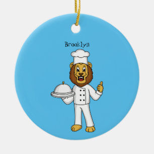 Cute lion chef cartoon illustration julgransprydnad keramik