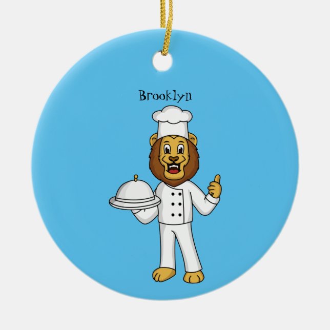 Cute lion chef cartoon illustration julgransprydnad keramik (Framsidan)