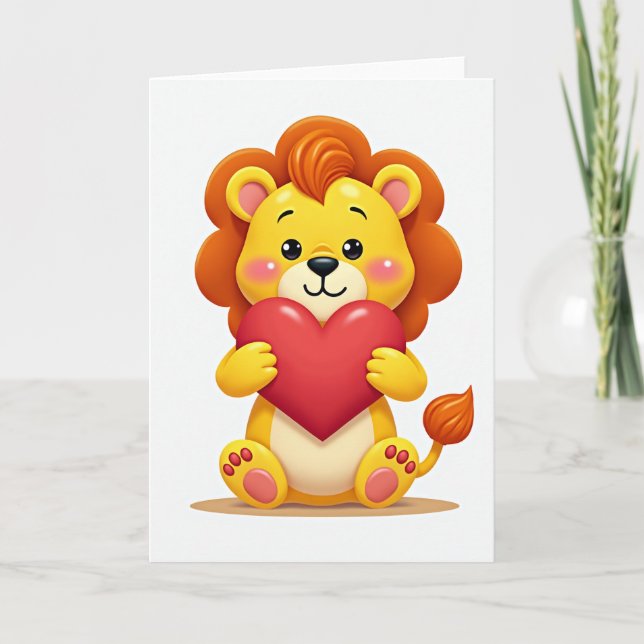 Cute Lion Cub Heart Card Kort (Framsida)