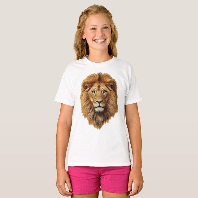 Cute Lion Face Kids Short Sleeve T-Shirt – Fun Tee (Hel framsida)