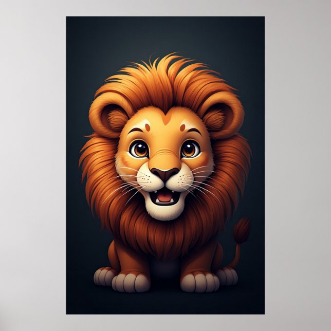 Cute Lion Nursery Wall Art Jungle Animal  Poster (Framsidan)