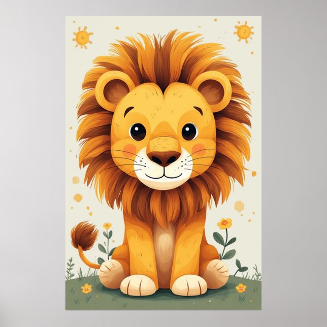 Cute Lion Nursery Wall Art Jungle Poster (Framsidan)