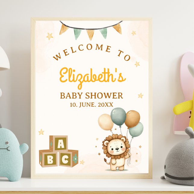 Cute Lion Watercolor Baby Shower Boy Poster (Skapare uppladdad)