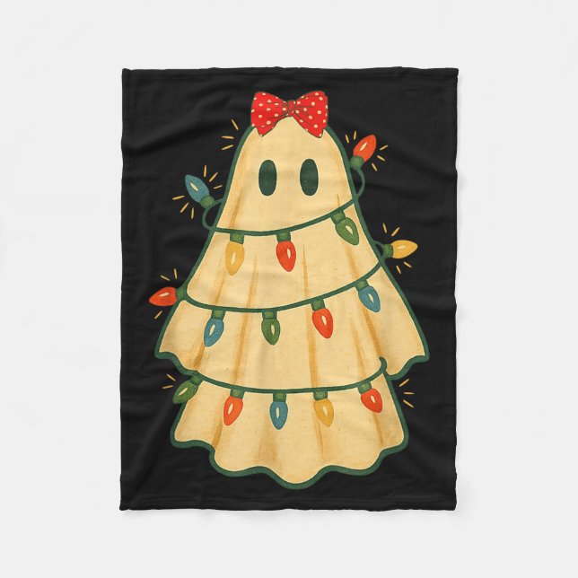 Cute Lit Ghost Christmas Tree Funny Gift Halloween Fleecefilt (Framsidan)