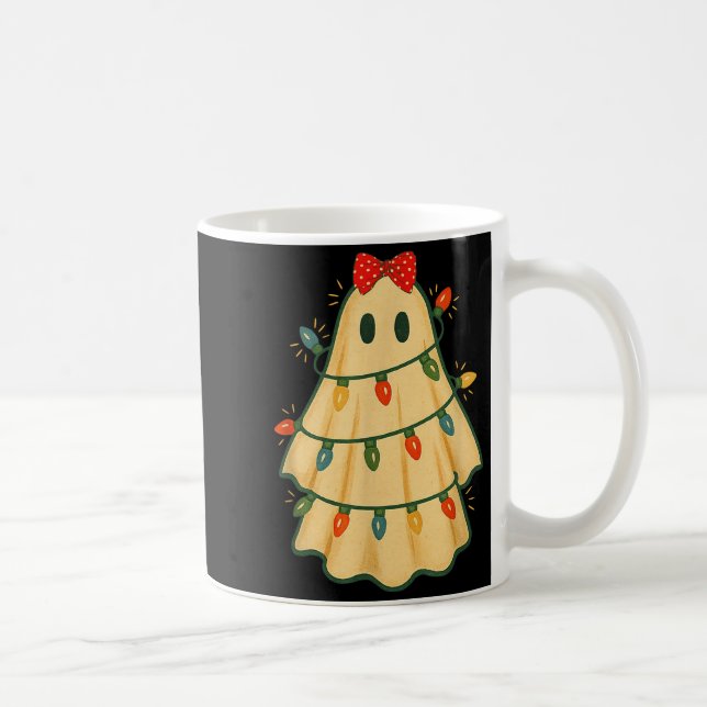 Cute Lit Ghost Christmas Tree Funny Gift Halloween Kaffemugg (Höger)