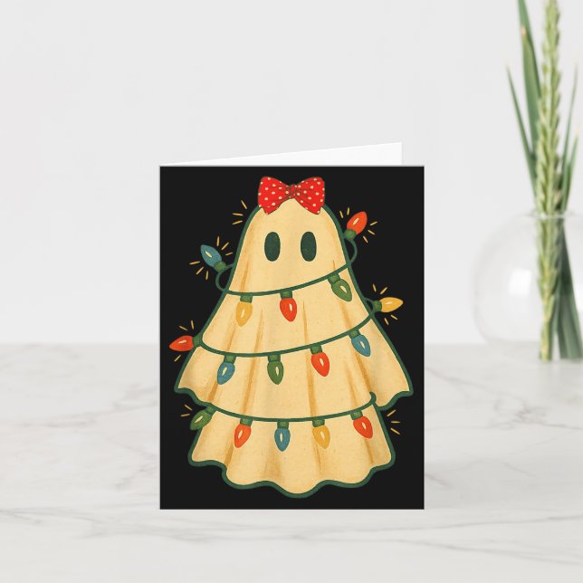 Cute Lit Ghost Christmas Tree Funny Gift Halloween Kort (Framsida)