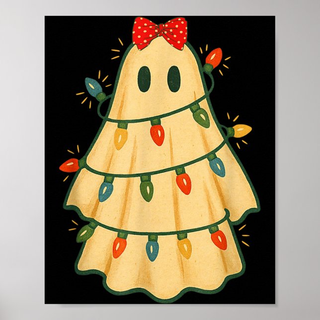 Cute Lit Ghost Christmas Tree Funny Gift Halloween Poster (Framsidan)
